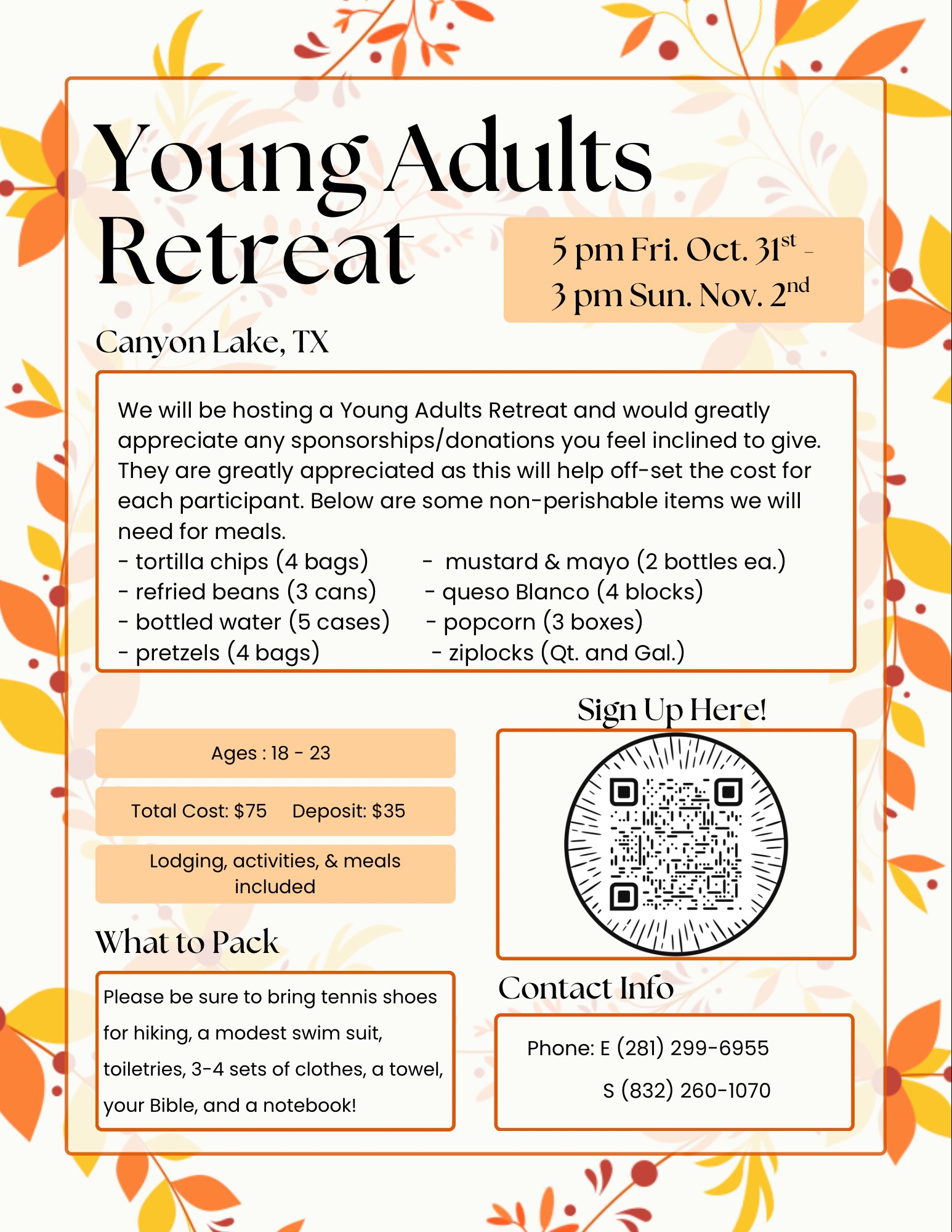 Fall Young Adults Retreat Flyer