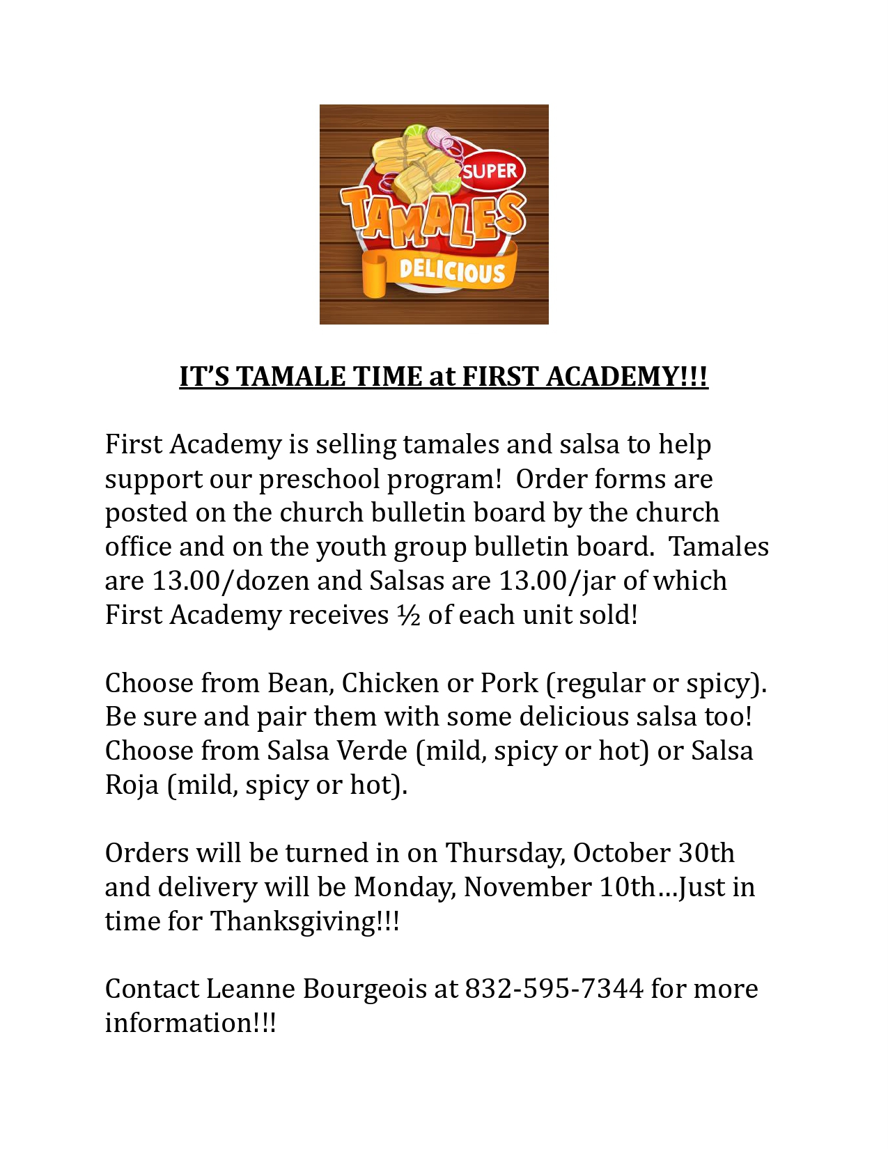 First Academy Tamales 2025